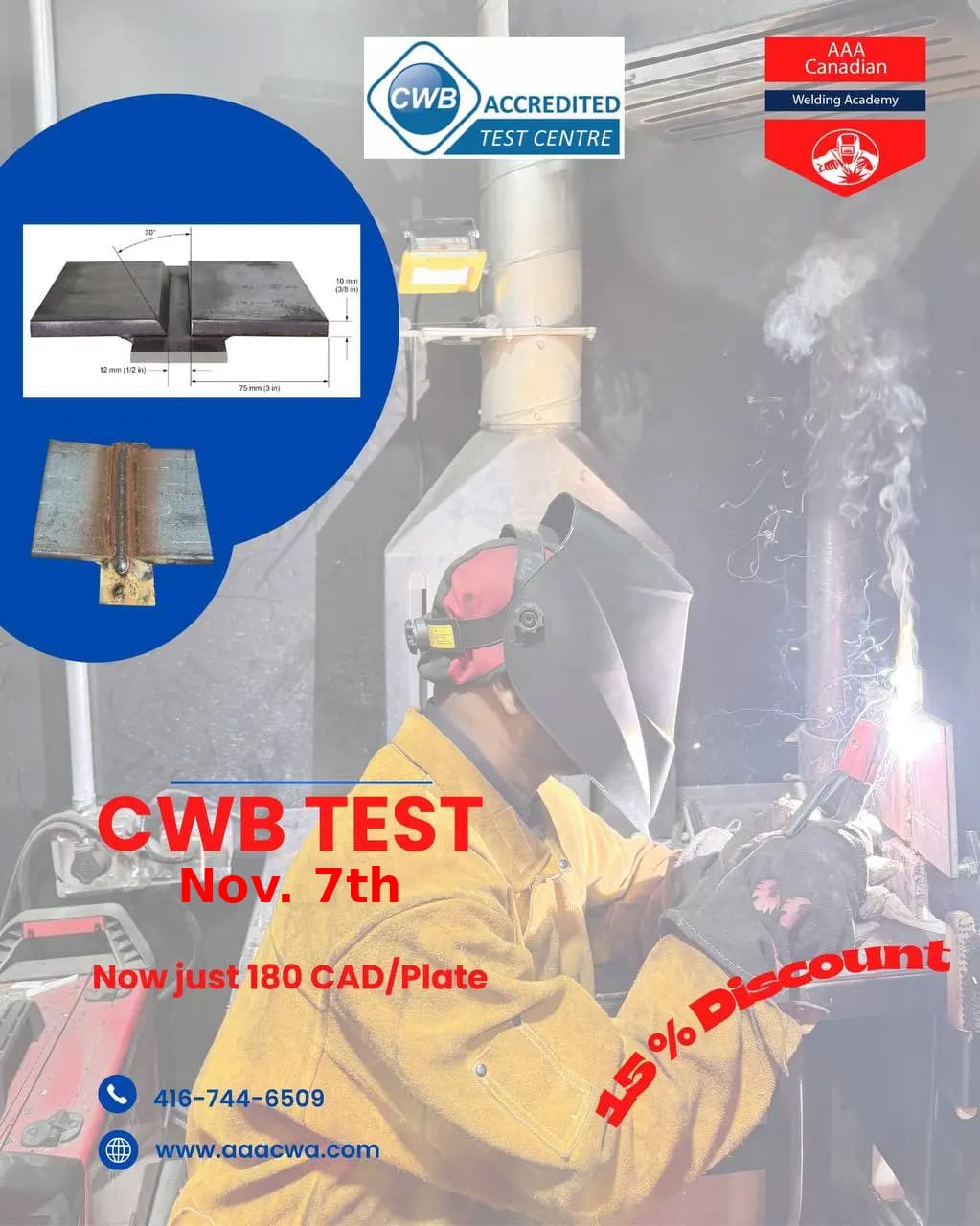 CWB Test Nov. 7th – now just 180 CAD per plate, 15% discount. Call 416-744-6509 or visit www.aaacwa.com